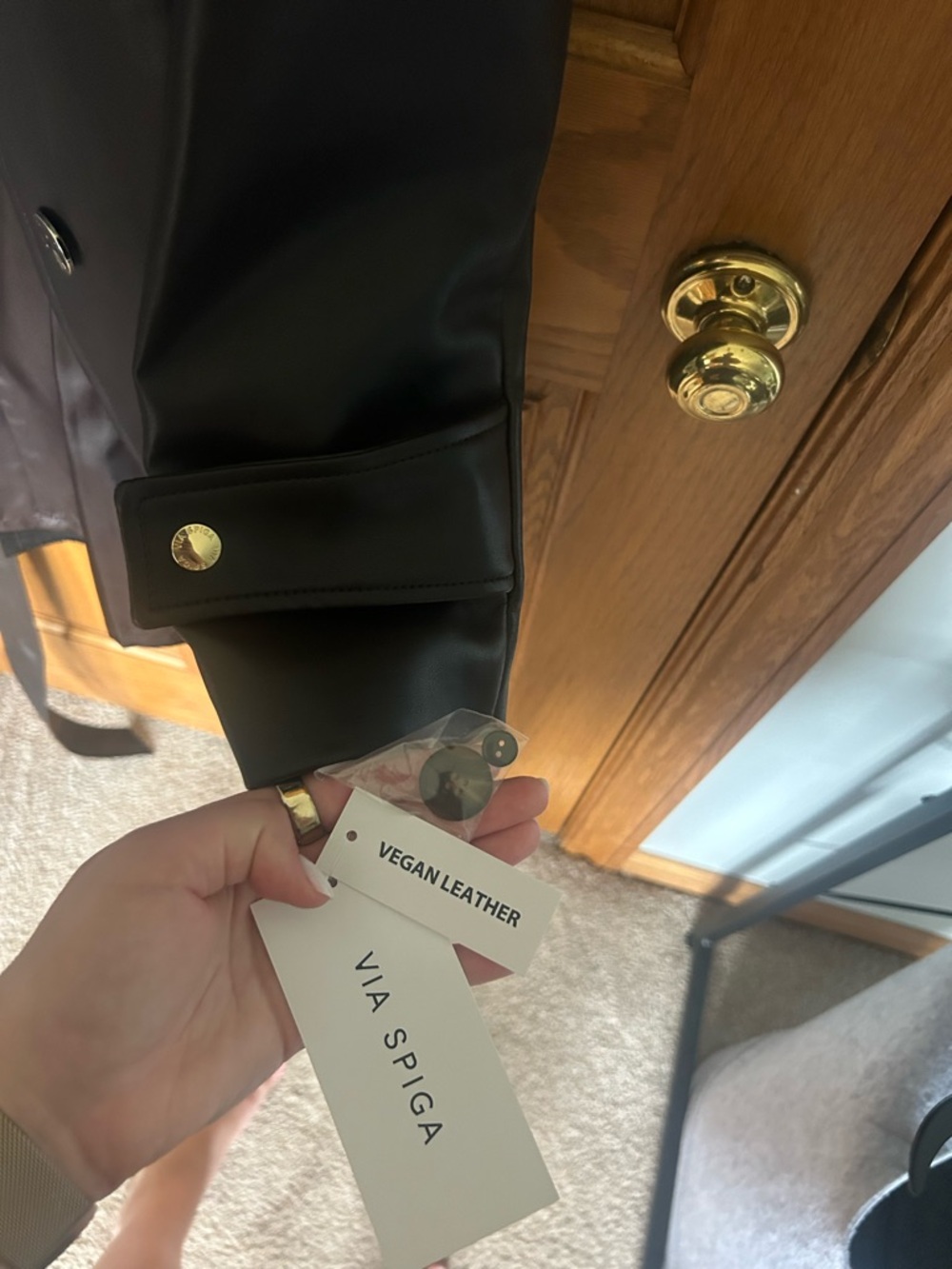 Via Spiga Black Leather Button-Front Trench Coat - Picture 3 of 4
